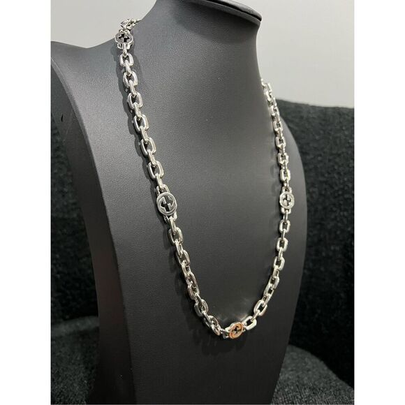 Gucci silver tone interlocking g chain link necklace - Picture 4 of 8